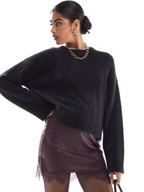 Miss Selfridge Faux Fur Lash Sweater, BLACK